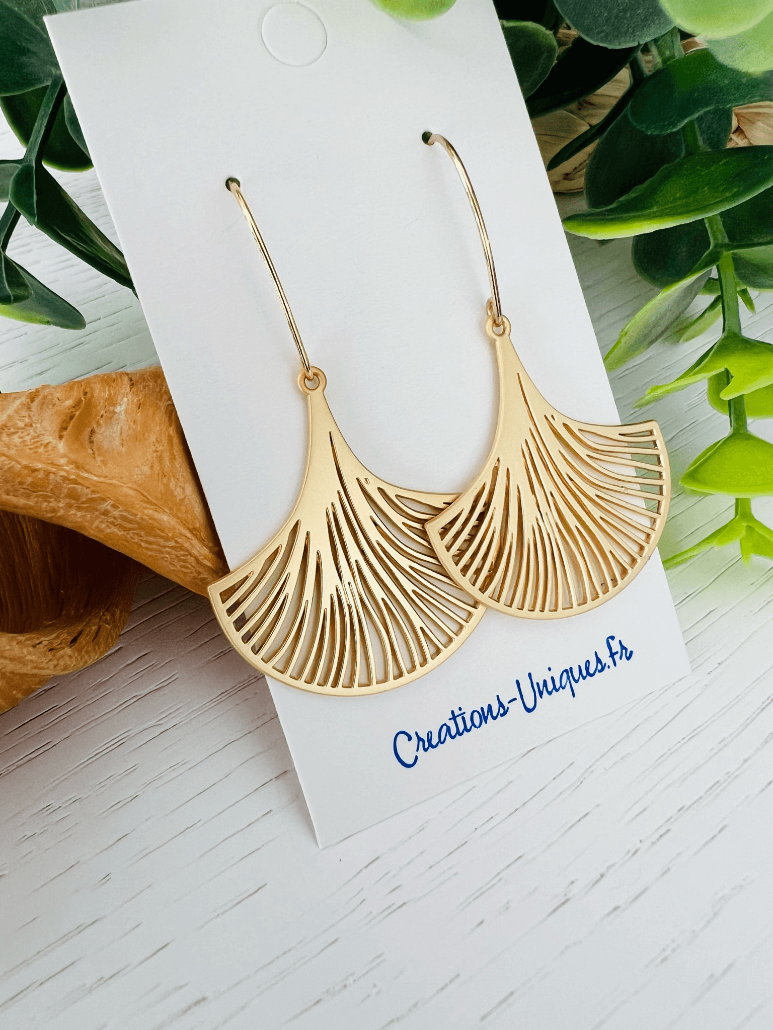 Boucles d’oreilles CHRISTELLE feuilles Ginkgo mat - Créations Uniques