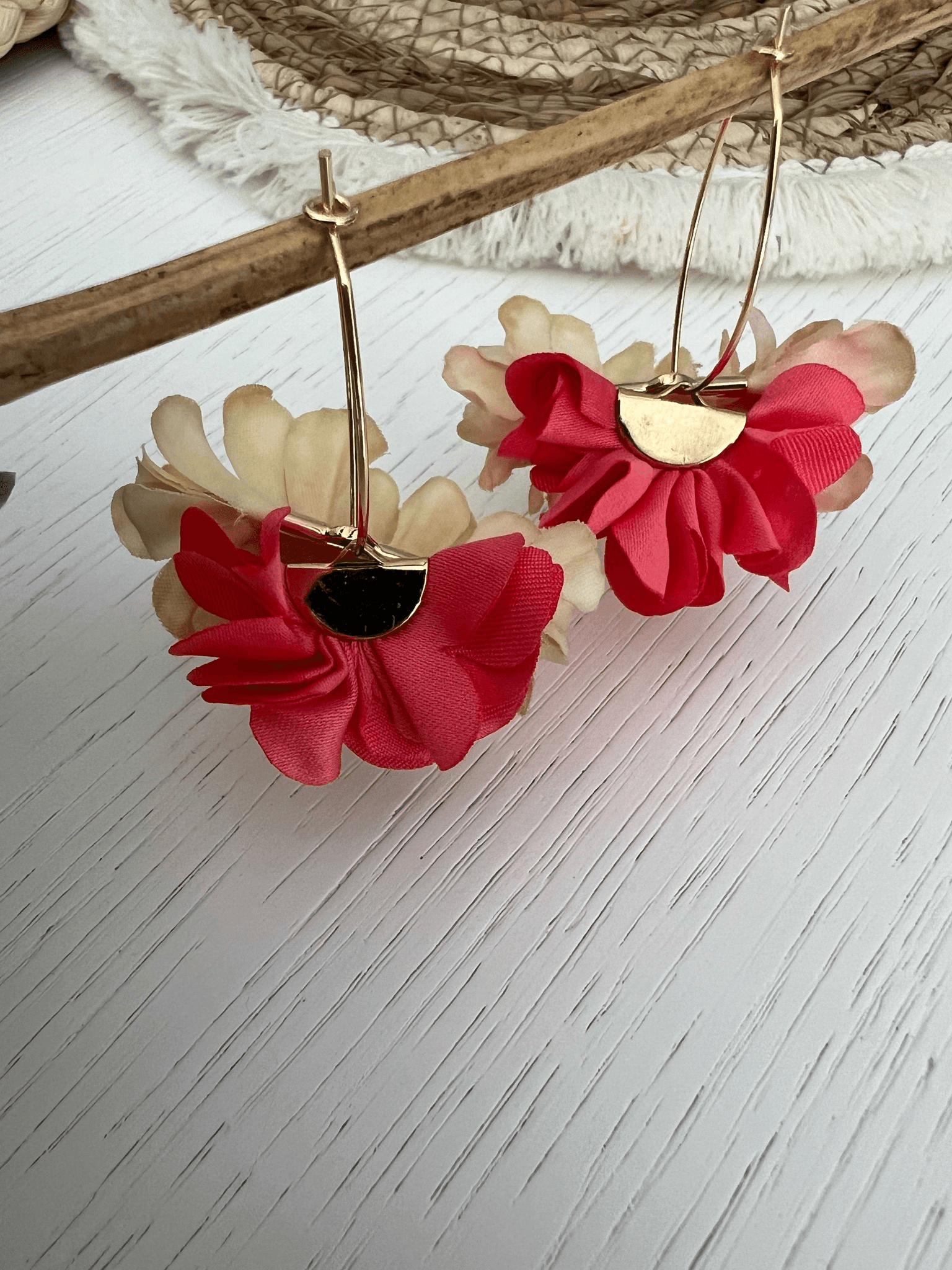 Boucles d’oreilles ELISABETH pampilles fleurs tissu - Créations Uniques - Créations Uniques