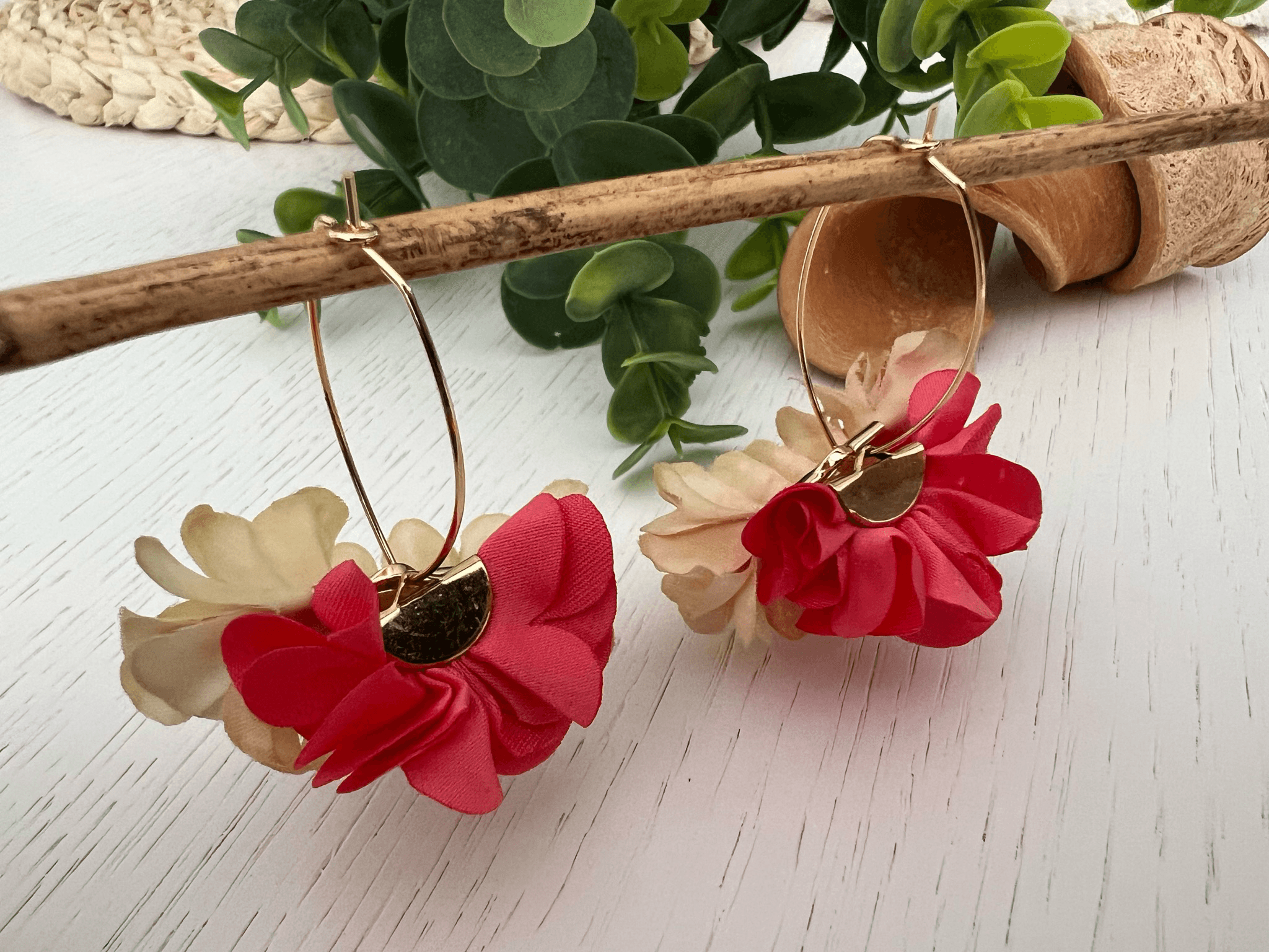 Boucles d’oreilles ELISABETH pampilles fleurs tissu - Créations Uniques - Créations Uniques