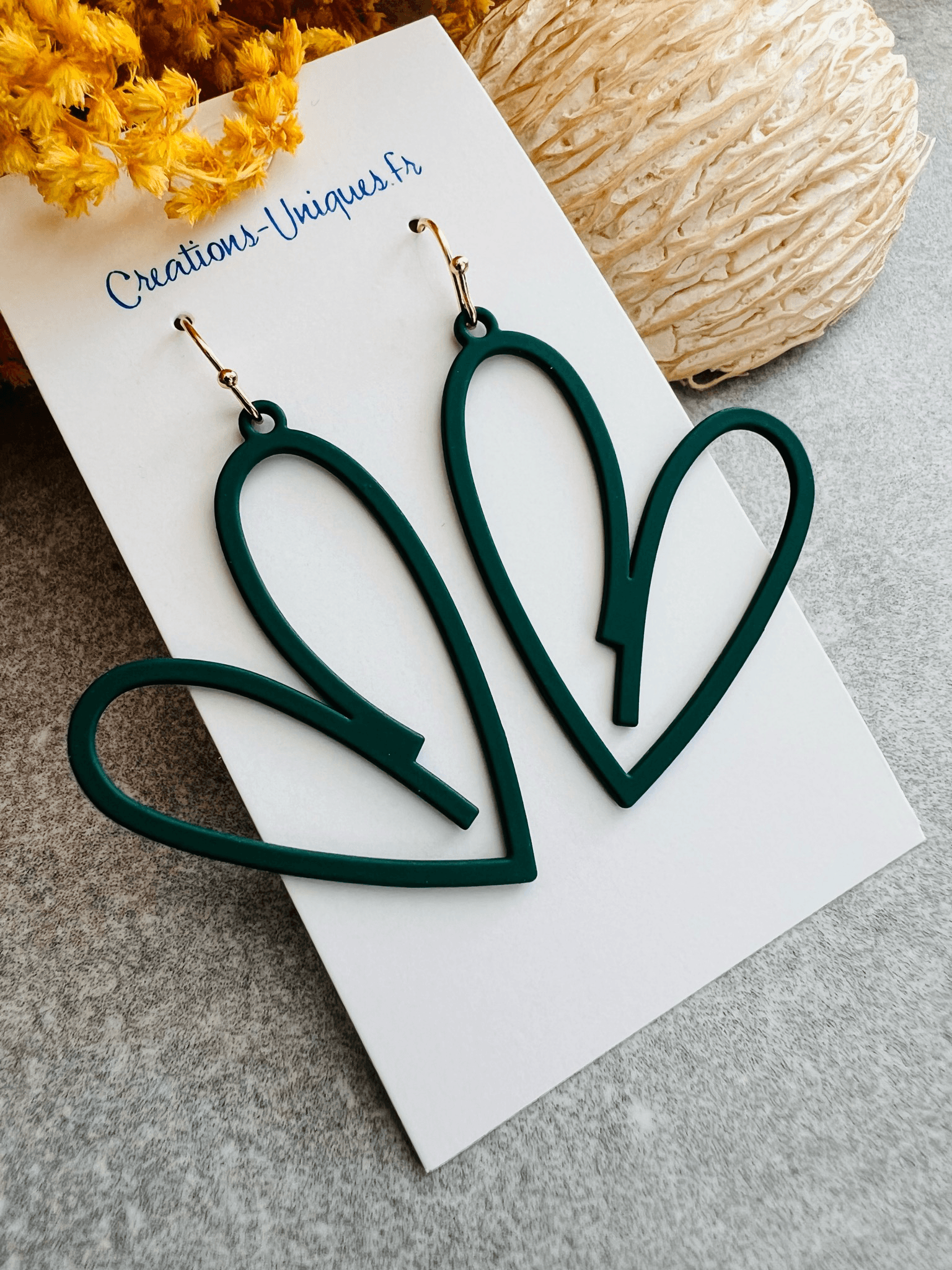 Boucles d’oreilles CAROLINA cœurs verts - Créations Uniques