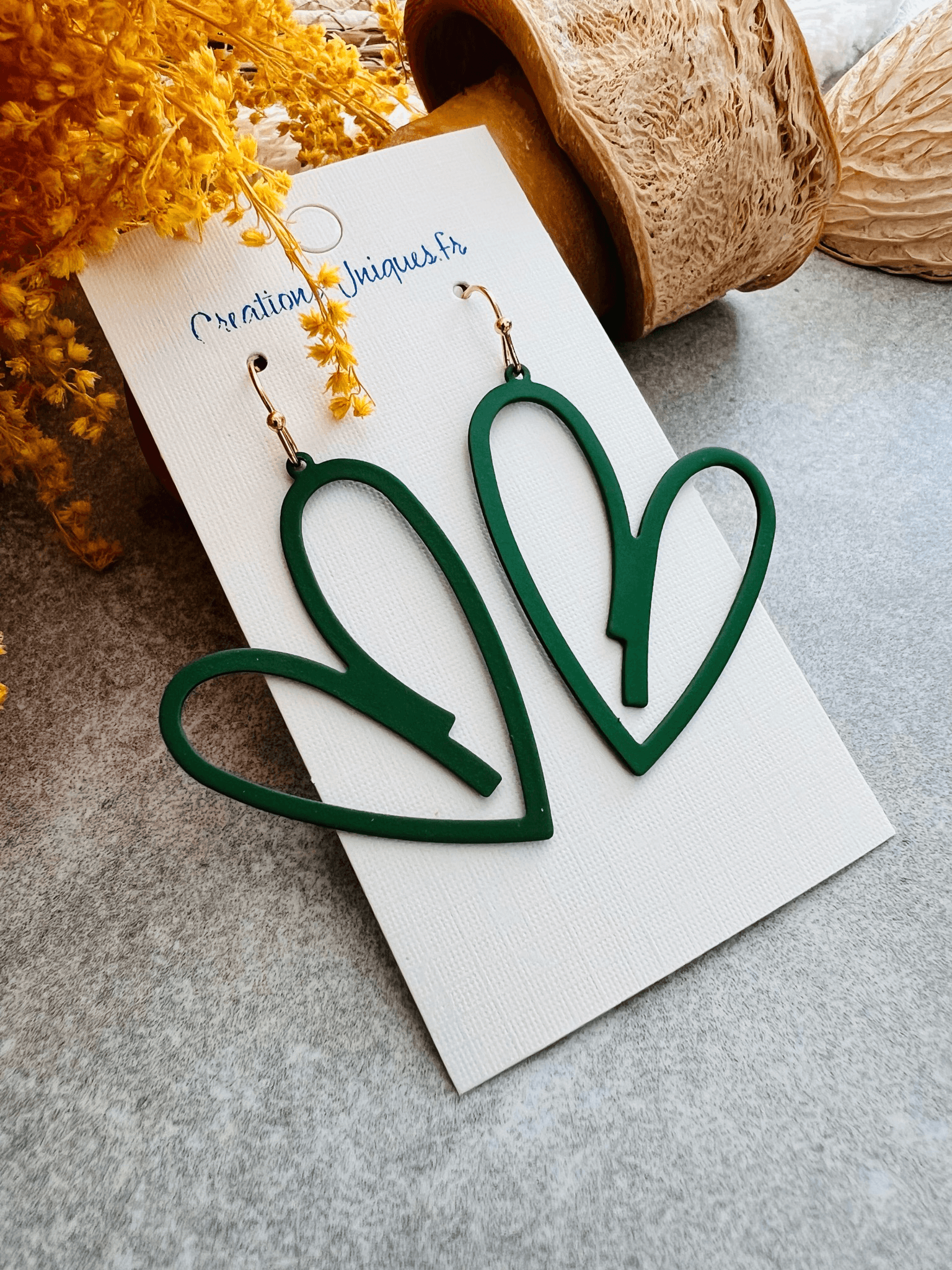 Boucles d’oreilles MANUELA cœurs verts - Créations Uniques - Créations Uniques