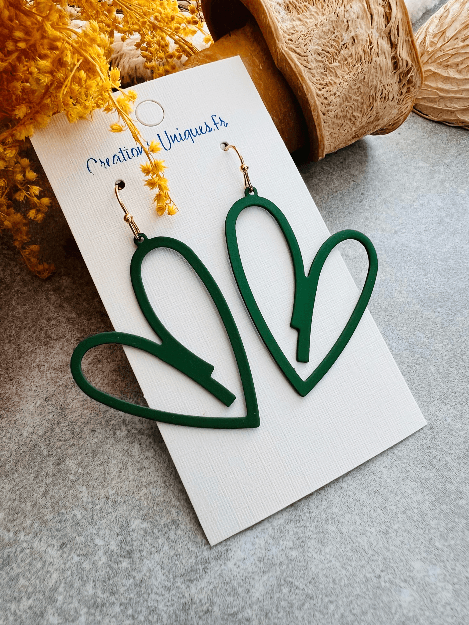 Boucles d’oreilles MANUELA cœurs verts - Créations Uniques - Créations Uniques