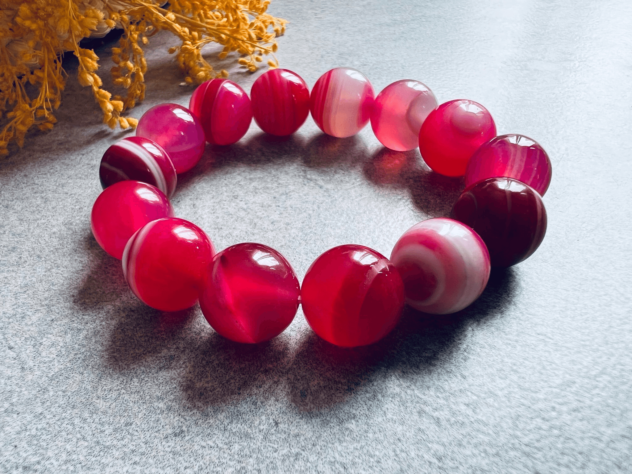 Bracelet perles Agate Rose - Créations Uniques