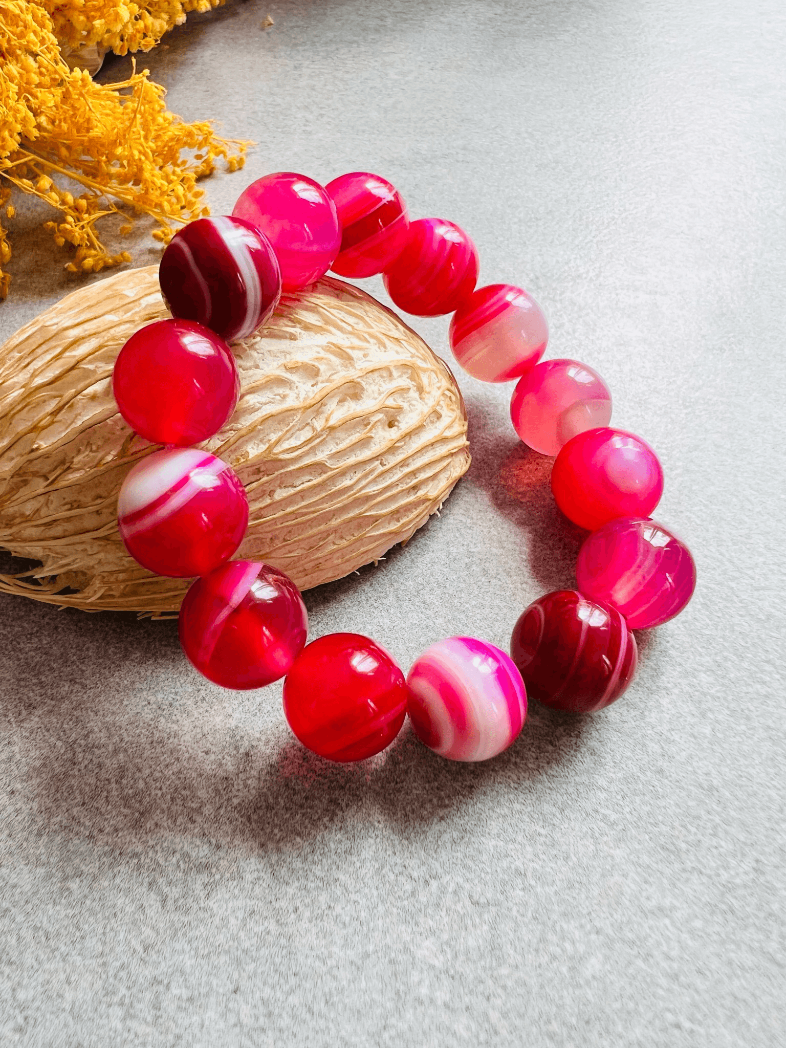 Bracelet perles Agate Rose - Créations Uniques