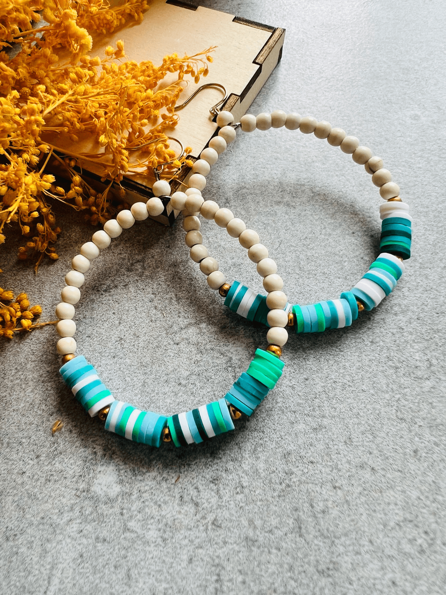 Boucles d’oreilles VERONIK perles polymère turquoise - Créations Uniques - Créations Uniques