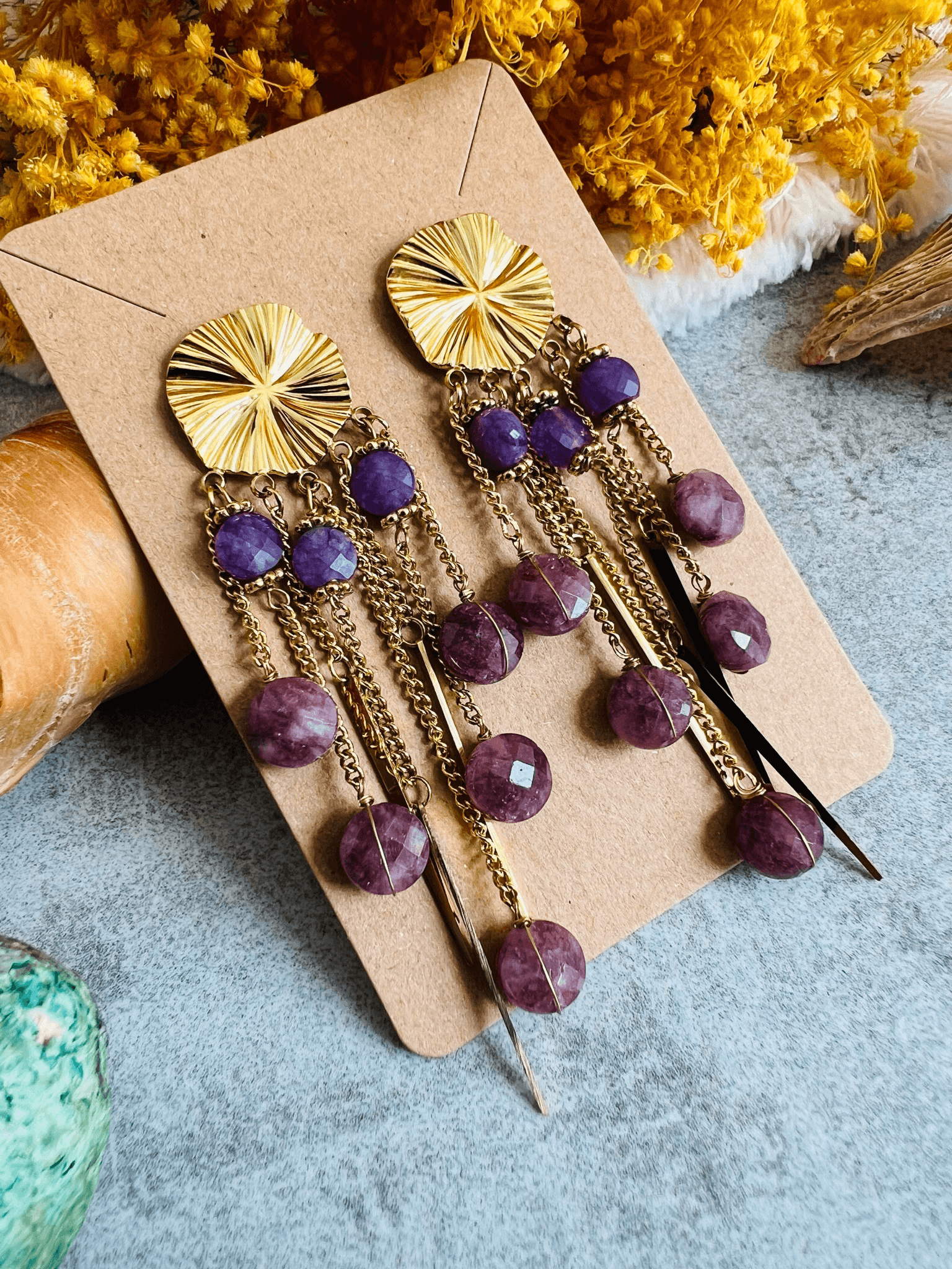 Boucles d’oreilles ANNAH perles violet mauve - Créations Uniques