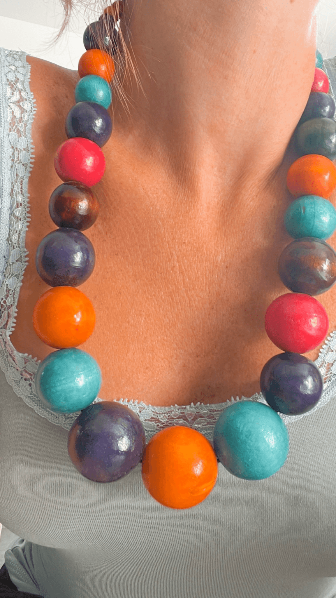 Collier de perles en bois multicolores SORAYA - coup de cœur - Créations Uniques