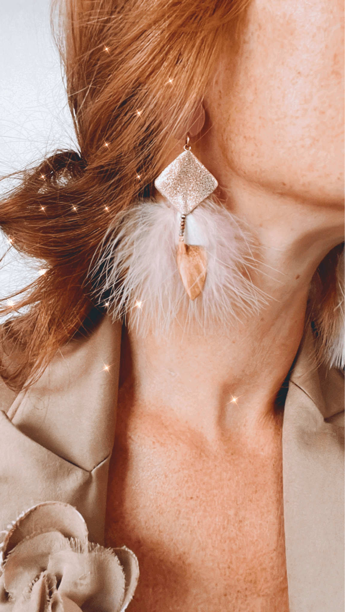 Boucles d’oreilles JONELLE grandes plumes roses - Créations Uniques