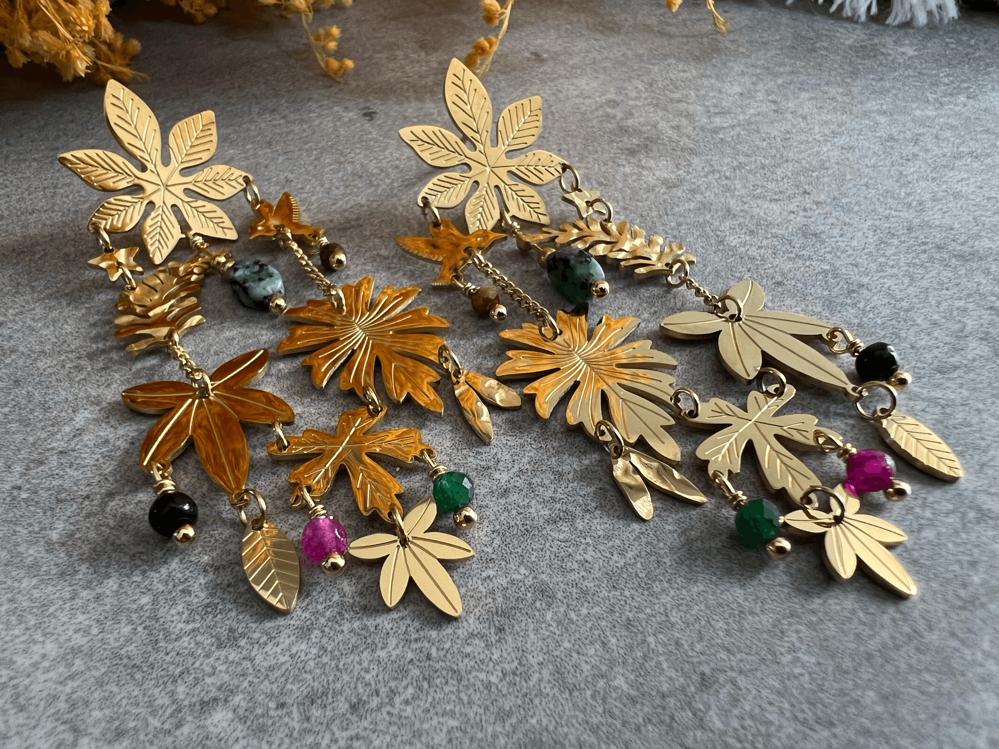 Boucles d’oreilles KATIE feuillage doré - Créations Uniques