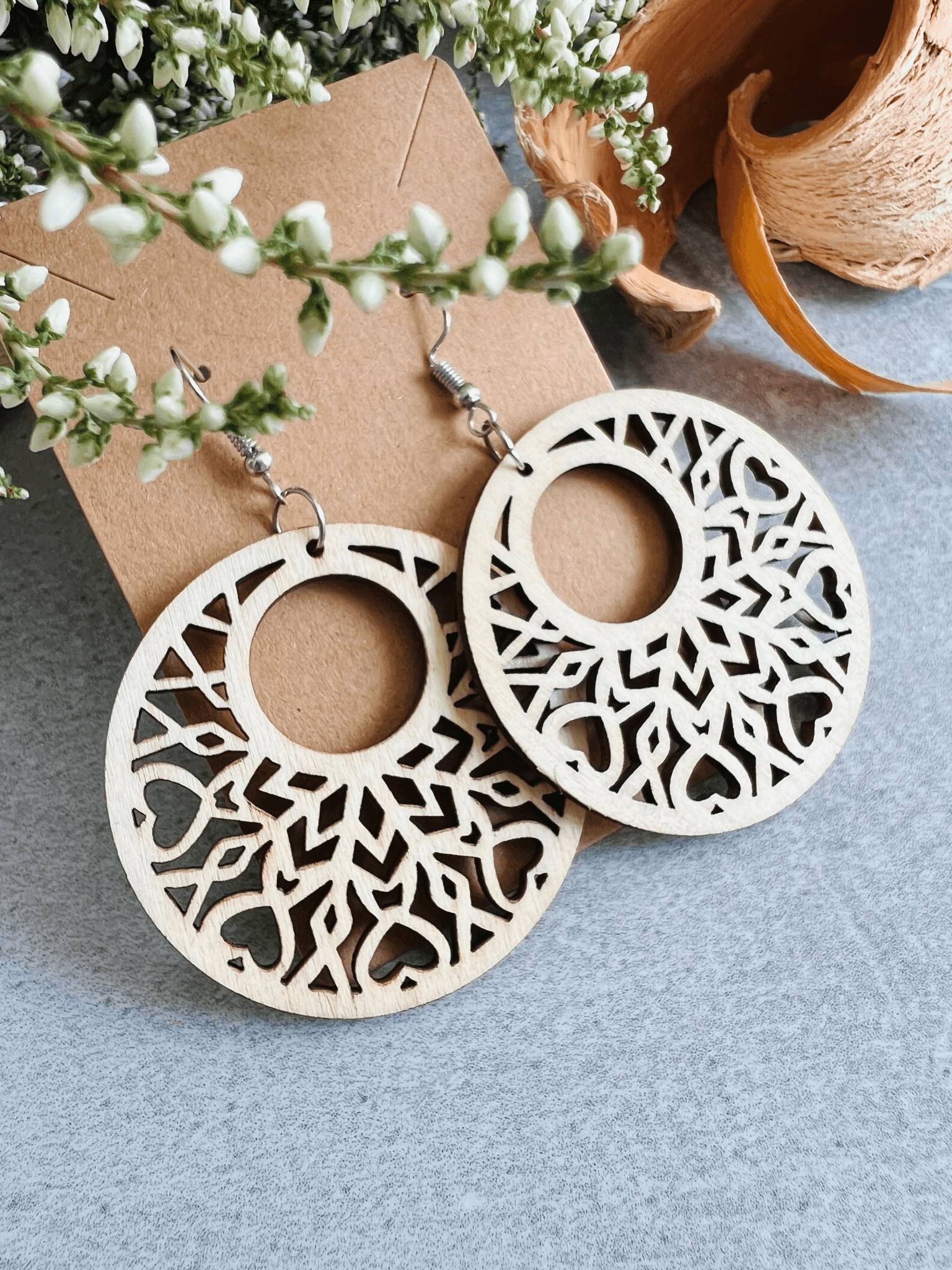 Boucles d’oreilles NOELIE ronds bois beige - Créations Uniques