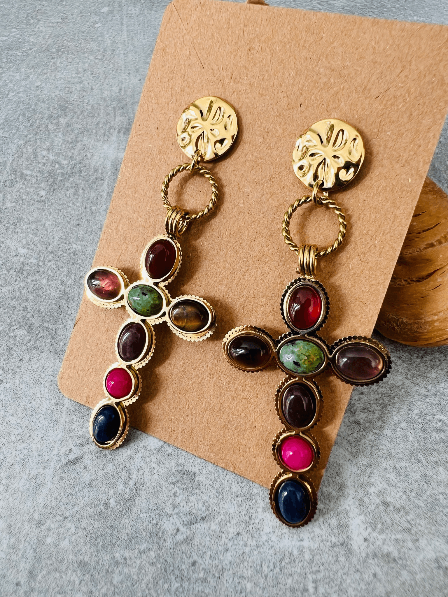 Boucles d’oreilles ANDY croix multicolores - Créations Uniques