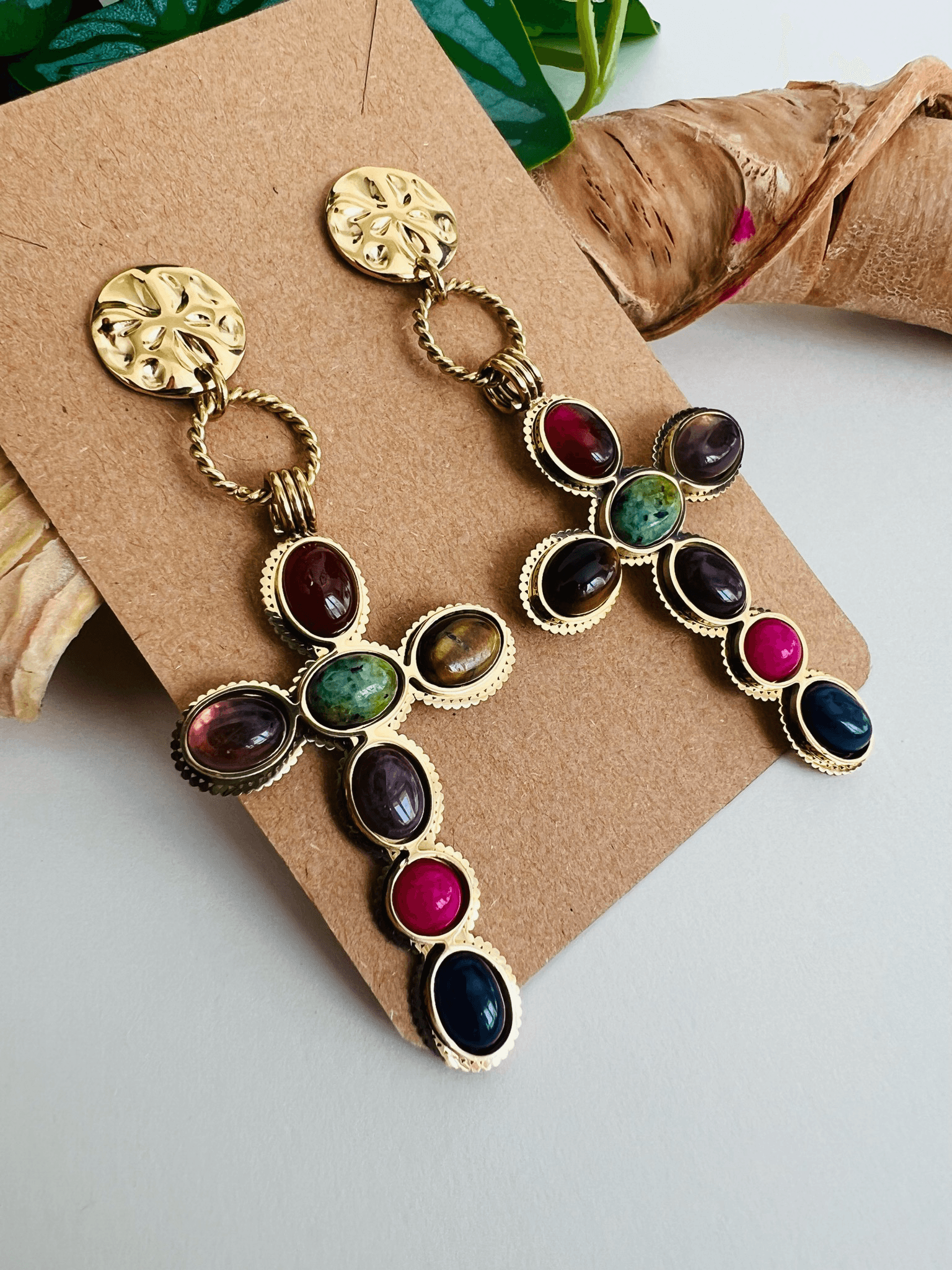 Boucles d’oreilles ANDY croix multicolores - Créations Uniques