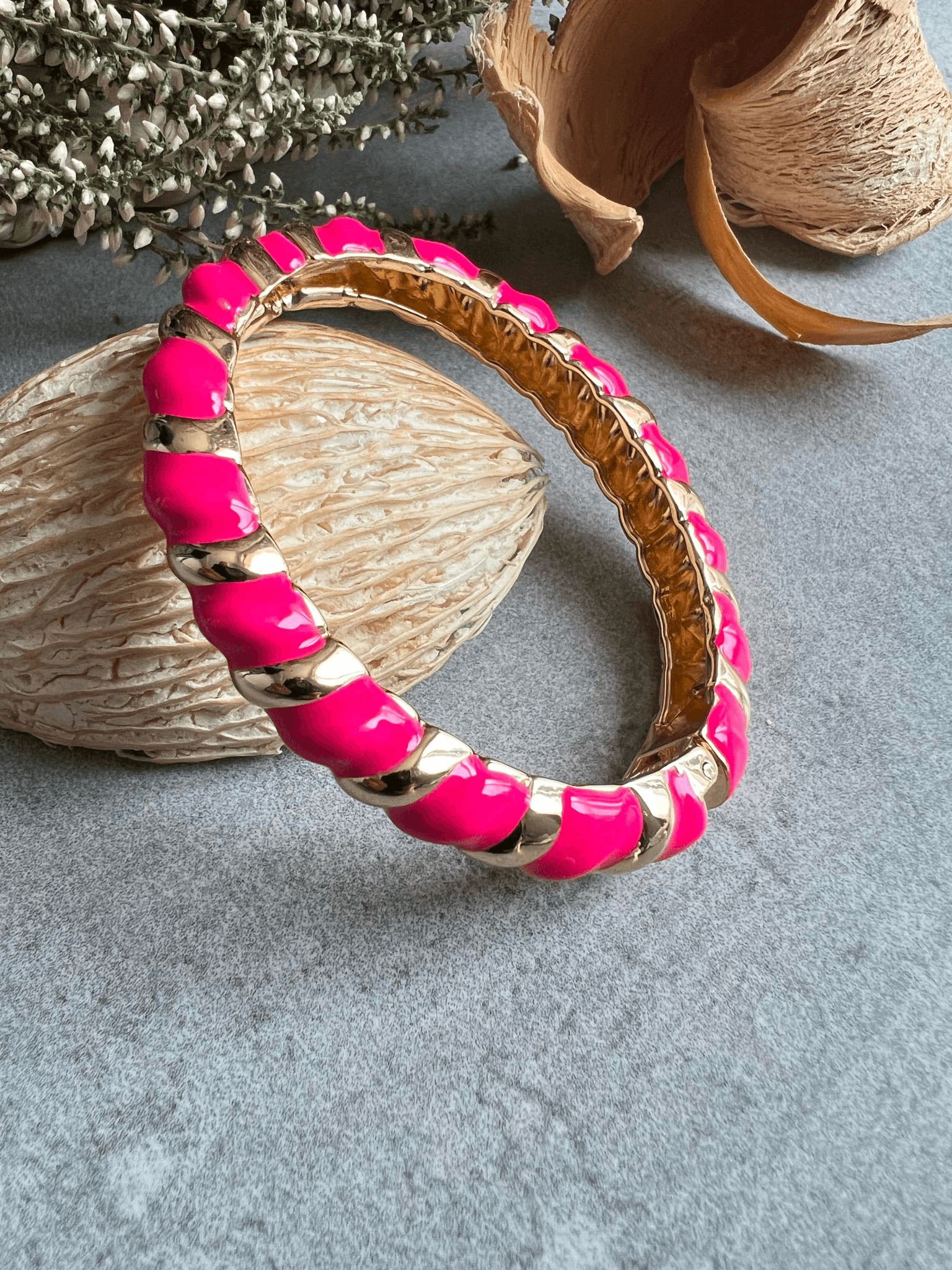 Bracelet ALEXANDRA rose flashy et doré - Créations Uniques