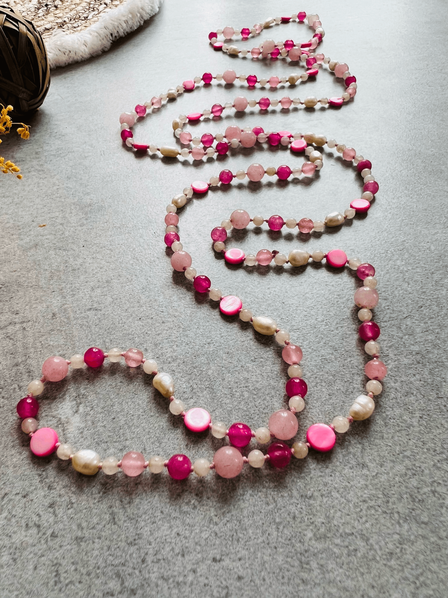 Collier de perles roses Vintage HYACINTHE style rétro - Créations Uniques