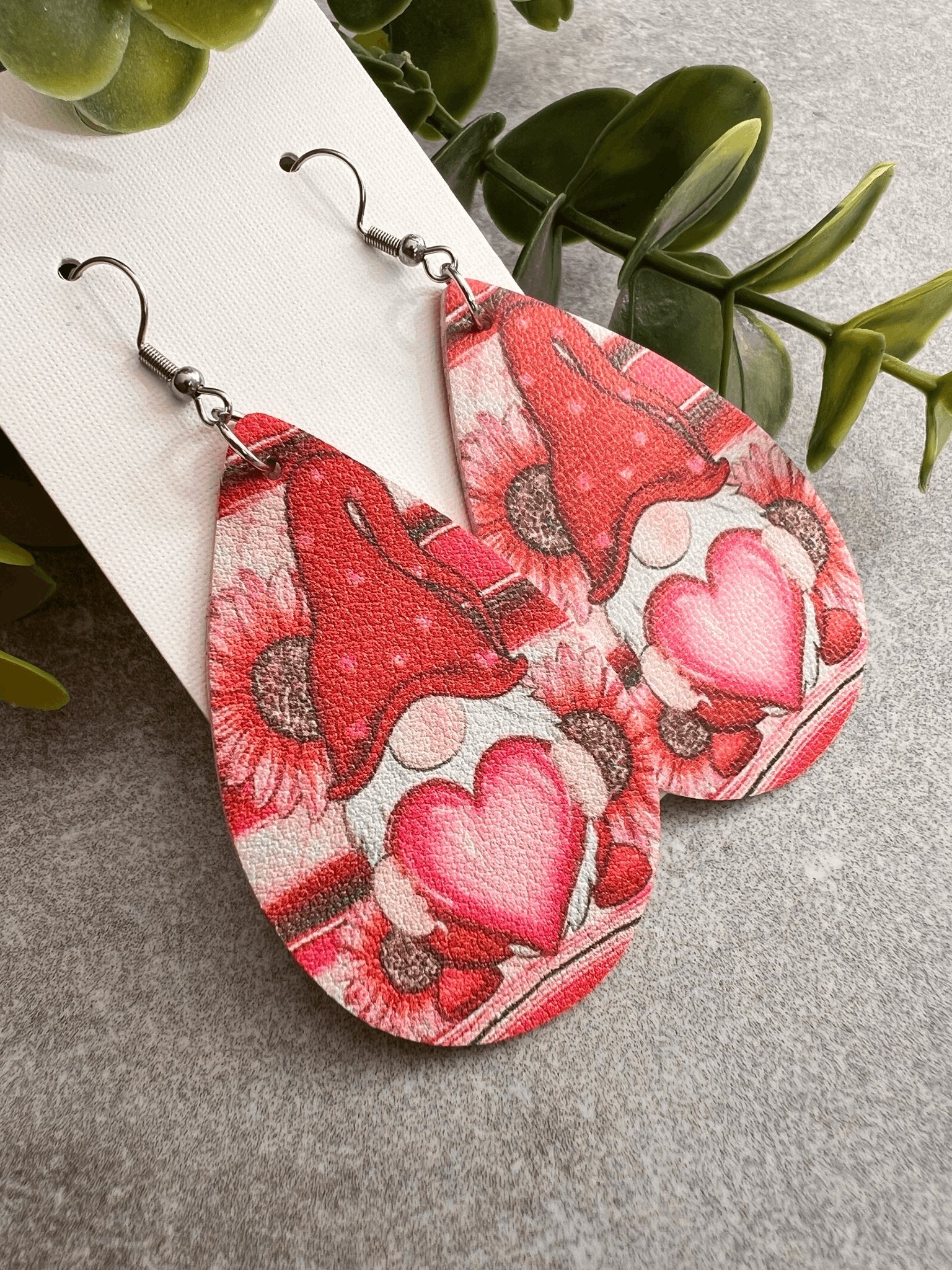 Boucles d’oreilles LUTINS gouttes motif gnomes rouges - Créations Uniques