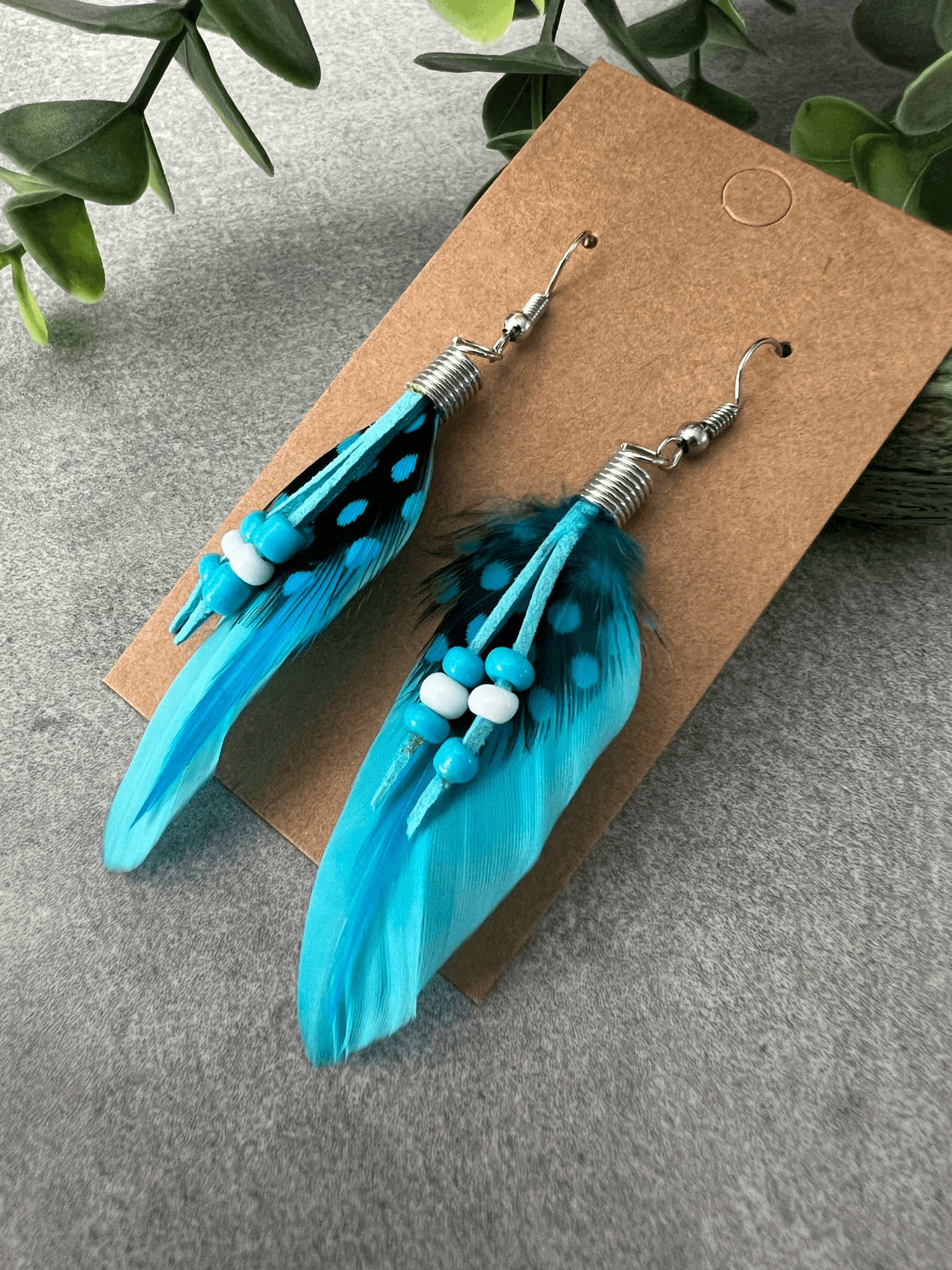 Boucles d’oreilles MANDY plumes bleues - Créations Uniques