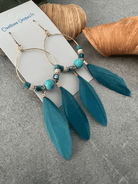Boucles d’oreilles CAILEE perles et plumes bleues - Créations Uniques - Créations Uniques