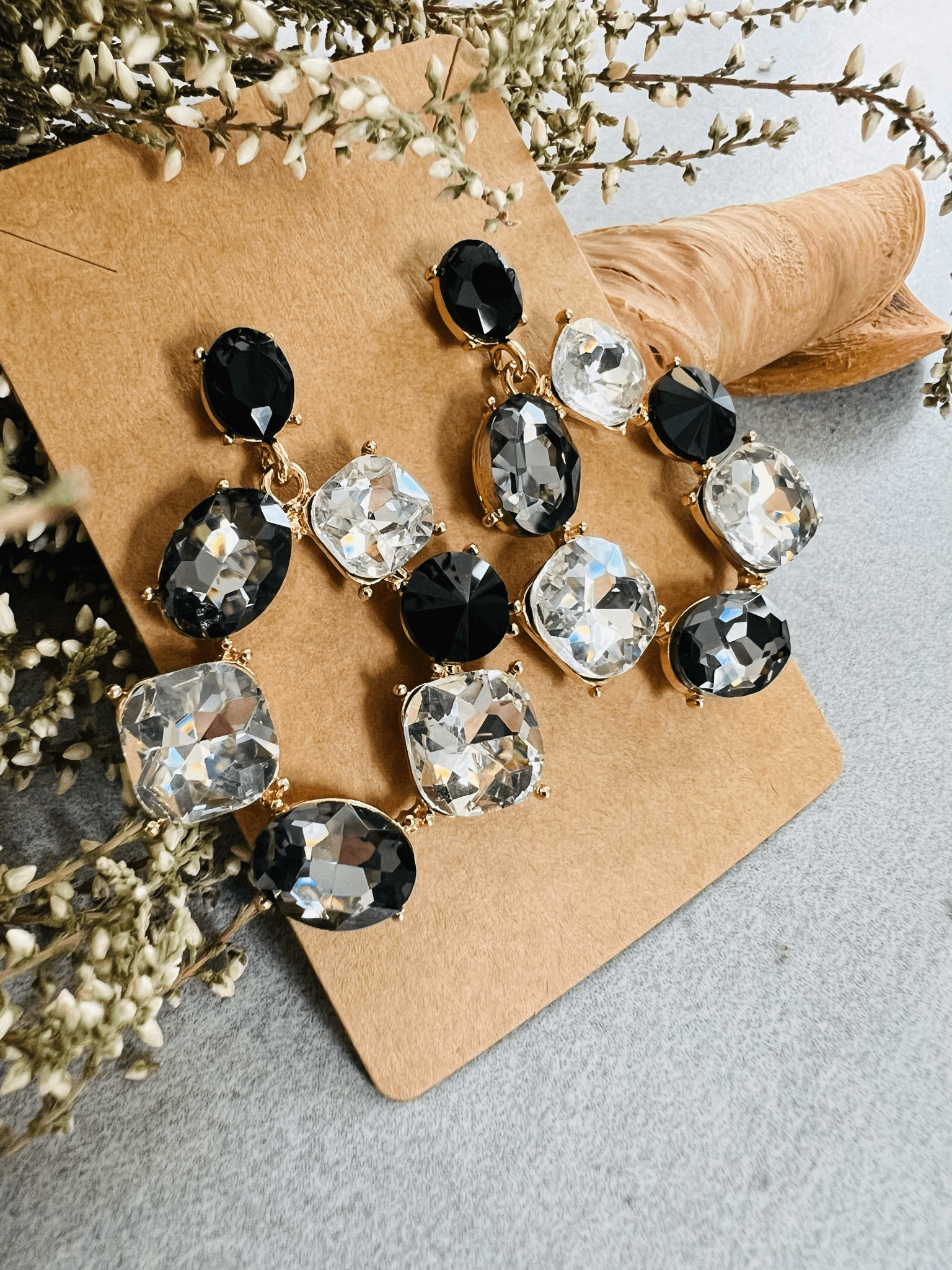 Boucles d’oreilles VALERIANNE style brillant noir et blanc - Créations Uniques