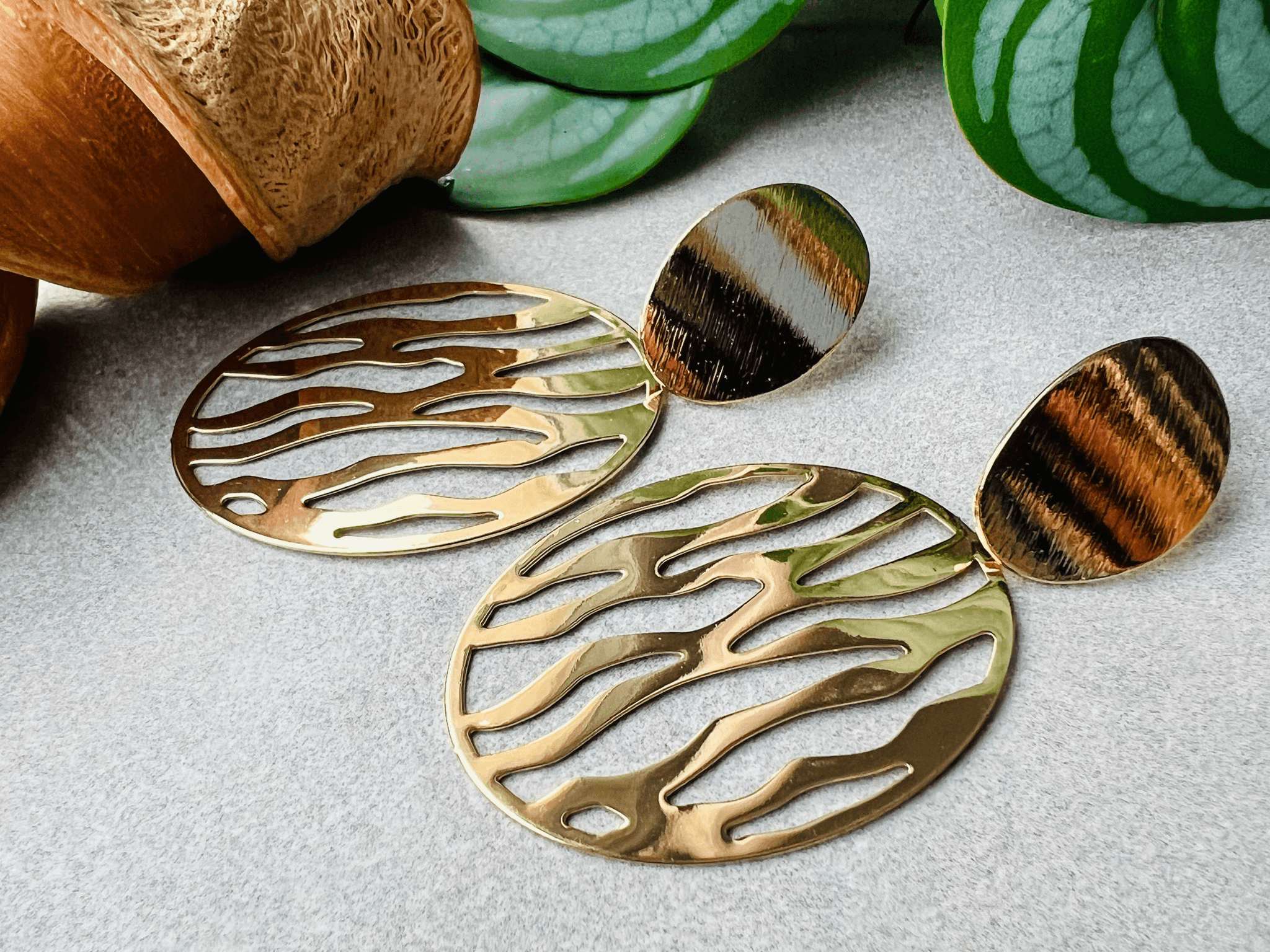 Boucles d’oreilles MARILOU 2 ovale zébré doré - Créations Uniques