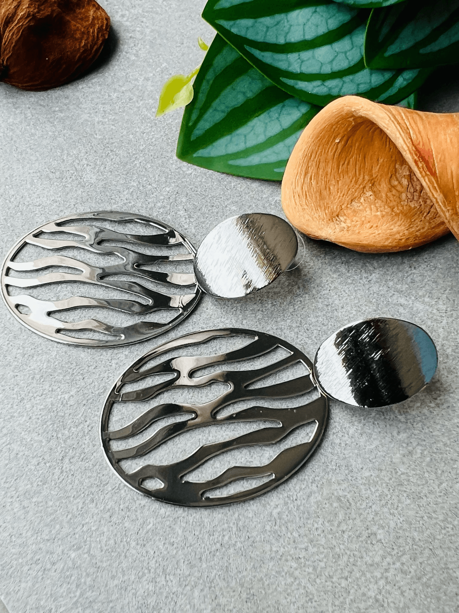 Boucles d’oreilles MARILOU 2 ovale zébré argenté - Créations Uniques