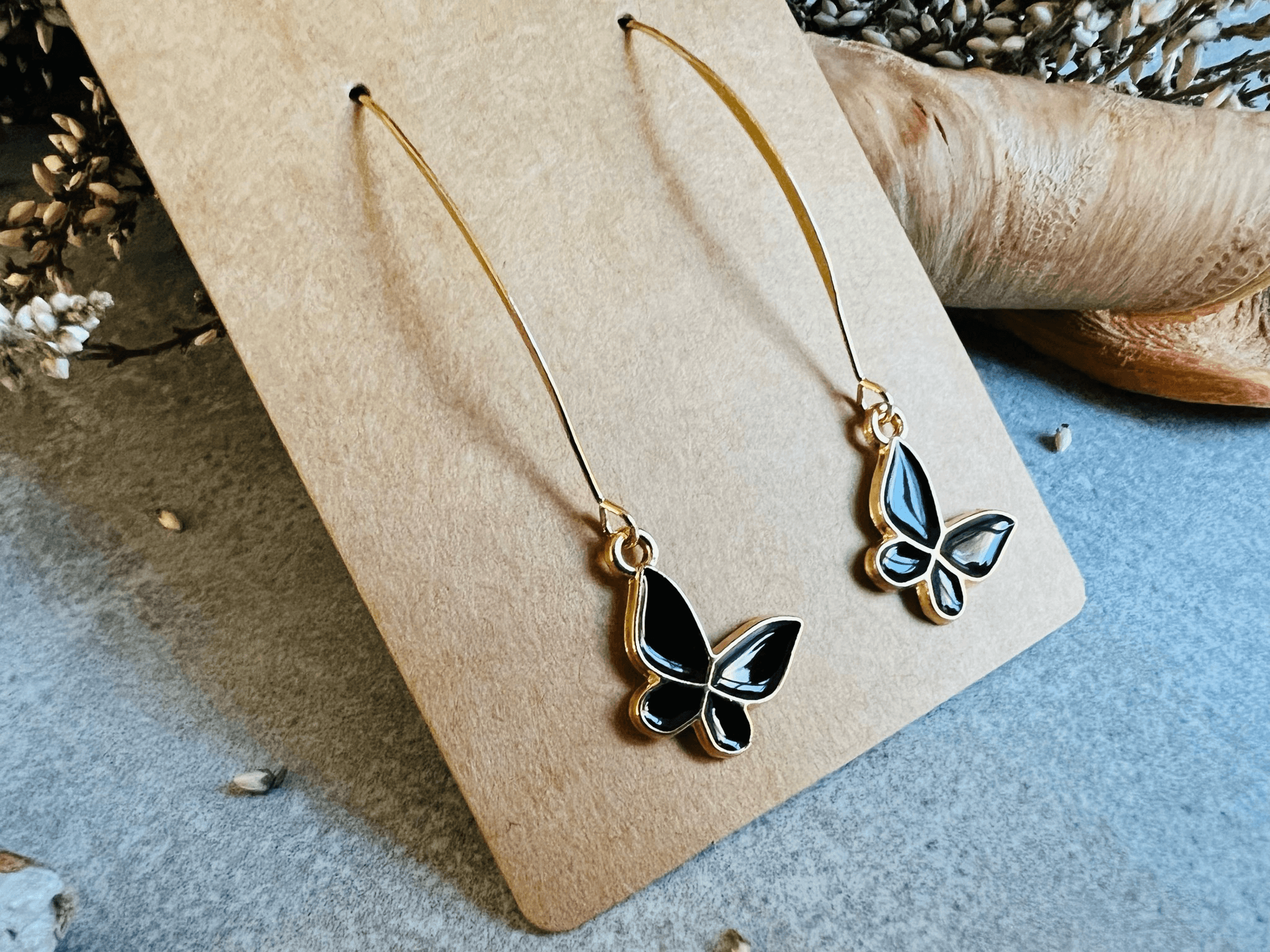 Boucles d’oreilles JENNIE papillons noirs - Créations Uniques - Créations Uniques