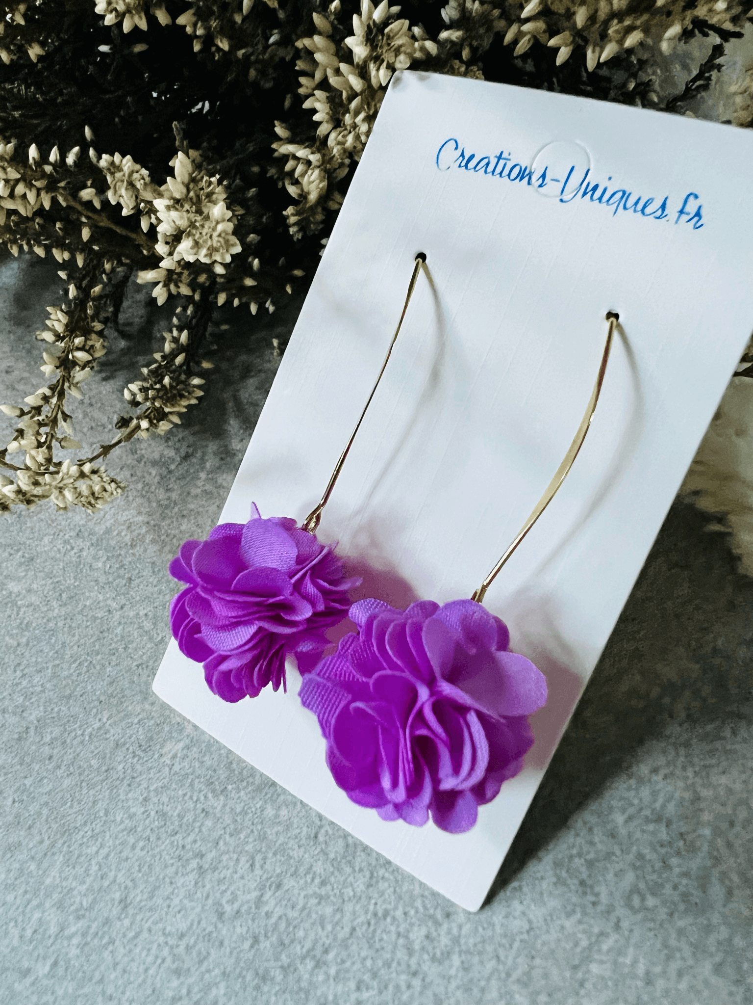 Boucles d’oreilles GABRIELA pompons violet - Créations Uniques - Créations Uniques