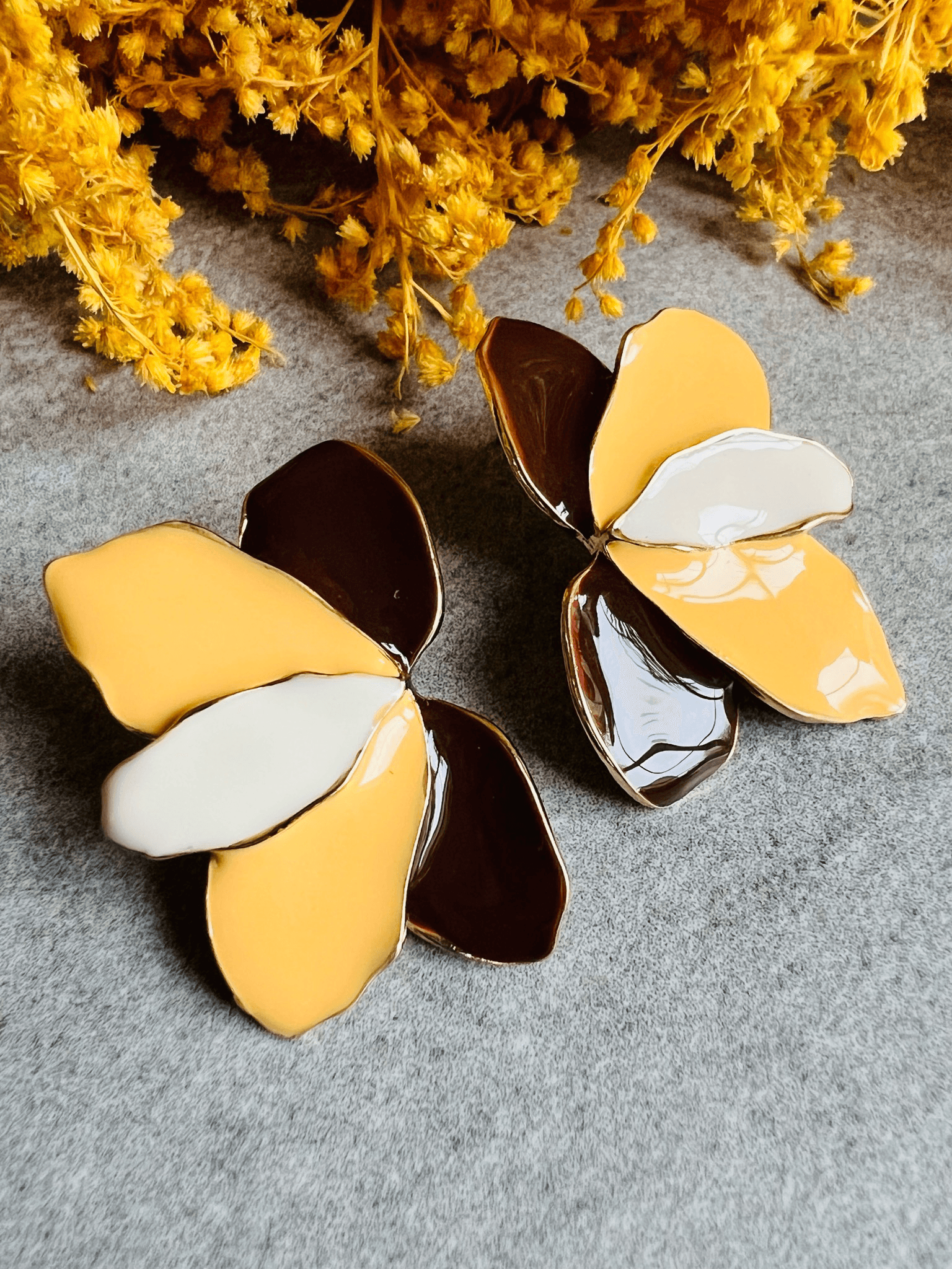 Boucles d’oreilles FLEUR pétales tricolores - Créations Uniques