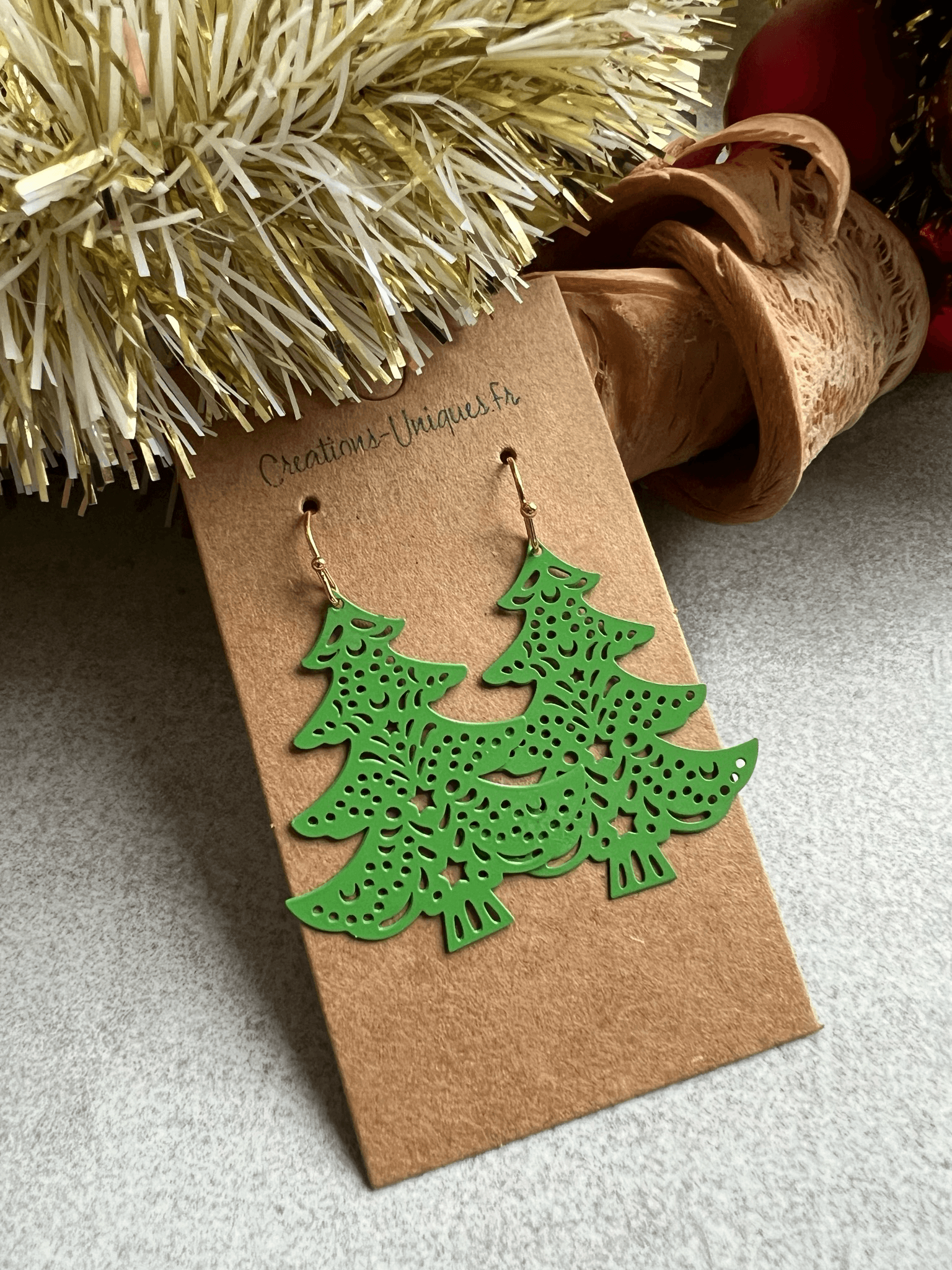 Boucles d’oreilles SAPINS verts - Créations Uniques - Créations Uniques